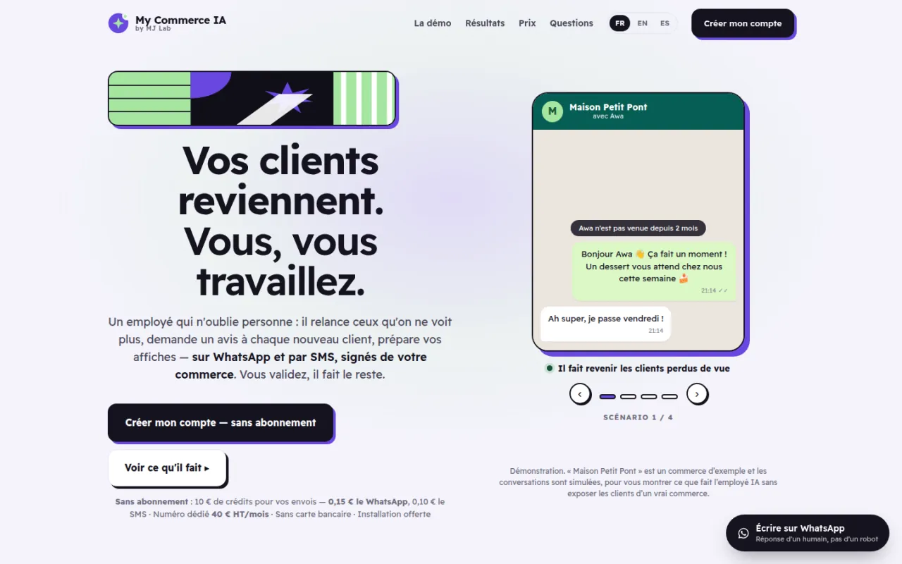 Page d’accueil de My Commerce IA.